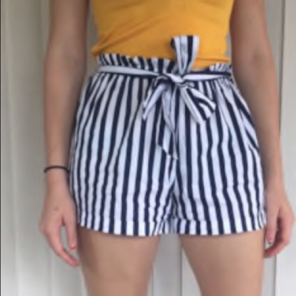 Striped Tie Waist Boho Shorts Navy White - Picture 4 of 6